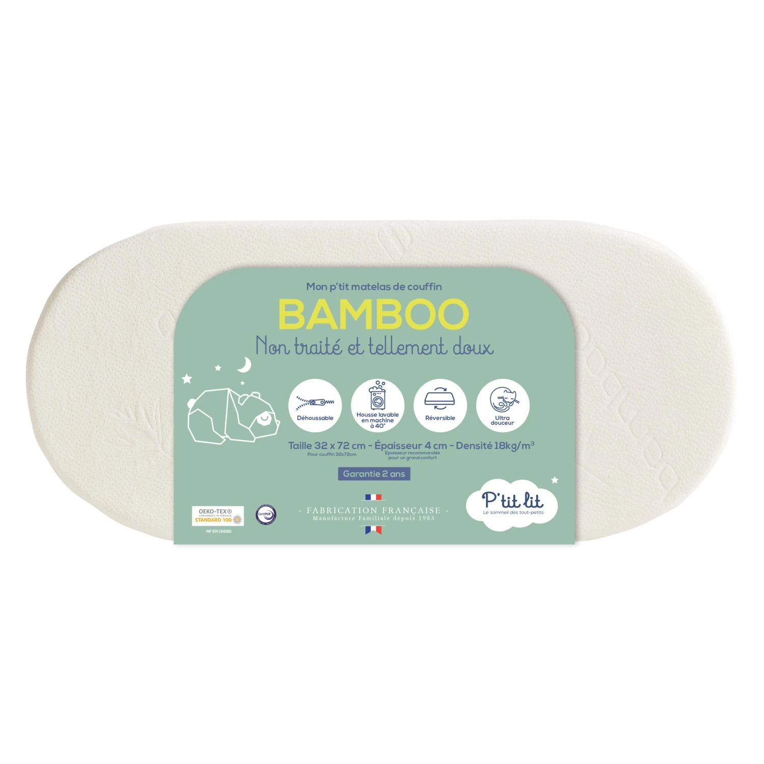 Matelas De Couffin Bambou Ecru De P'tit Lit