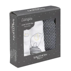 Babyfan Lot De 3 Langes Bio 70x70 Bleu / Blanc De Sauthon Baby's Sweet Home